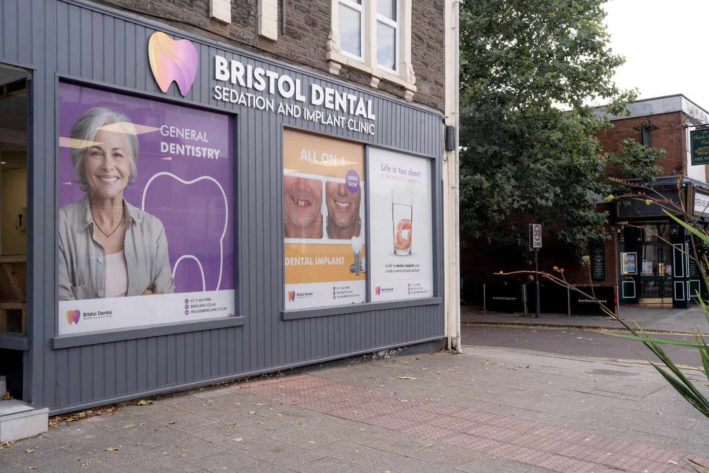 Reception signage at BDSI Clinic, a short drive from Downend