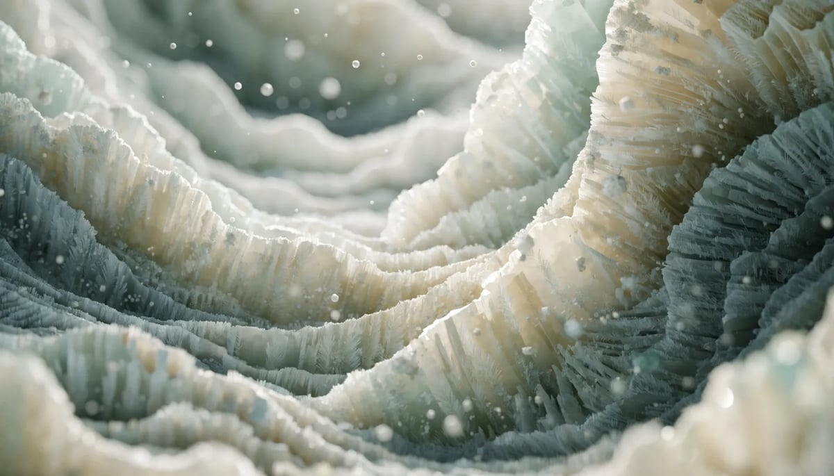 A magnified artistic view of hydroxyapatite crystals, the building block of tooth enamel
